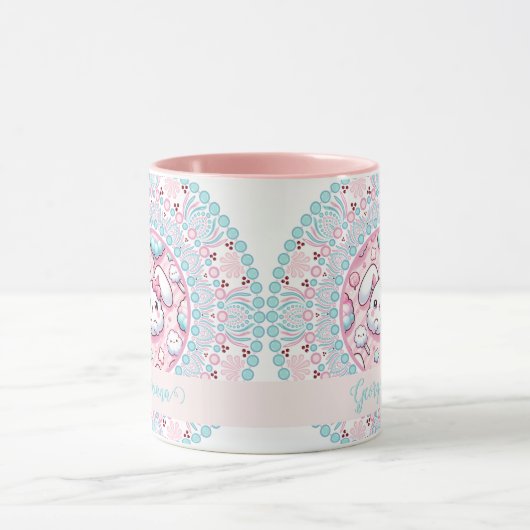 Mug Coton Personnalisé Candy Kawaii Bunny Dot Mandala (Centre)