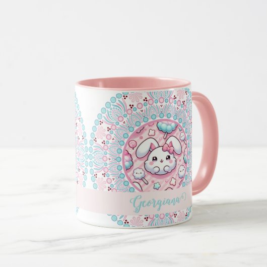 Mug Coton Personnalisé Candy Kawaii Bunny Dot Mandala (Devant droit)