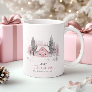 Mug Cottage d'hiver rose Noël