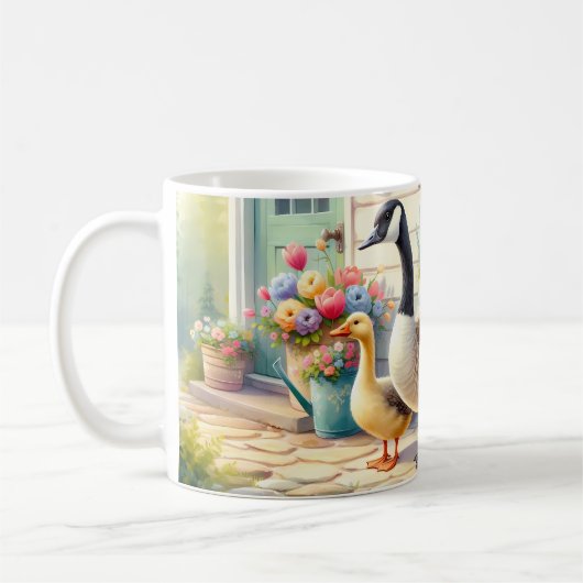 Mug Cottage Garden Geese Spring Illustration (Gauche)
