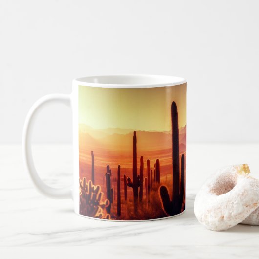 Mug Coucher de soleil de cactus du désert de l'Arizona (Avec donut)
