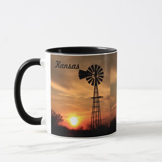 Mug Coucher de soleil de moulin à vent du Kansas (Gauche)
