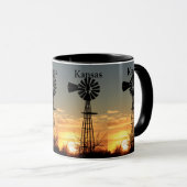 Mug Coucher de soleil de moulin à vent du Kansas (Devant droit)