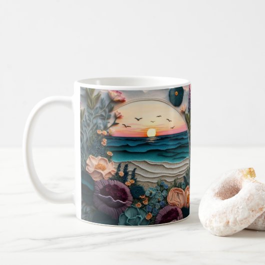 Mug Coucher de soleil de plage imprimé 3D (Avec donut)