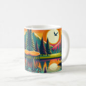 Mug Coucher de soleil et arbres de golf de Disc Rétro (Devant droit)