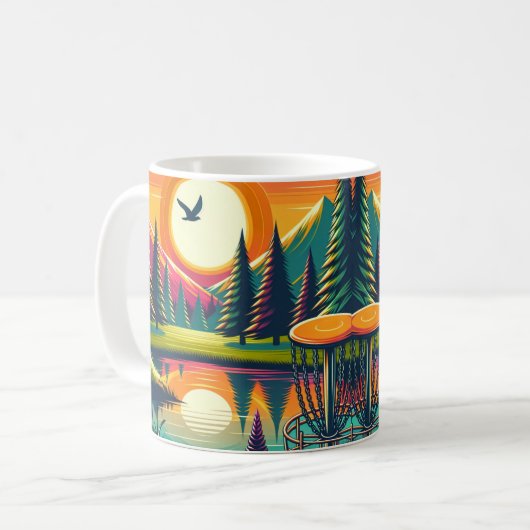 Mug Coucher de soleil et arbres de golf de Disc Rétro (Devant gauche)