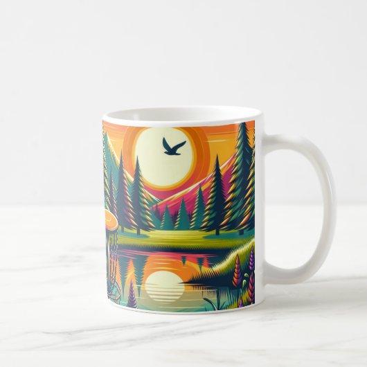 Mug Coucher de soleil et arbres de golf de Disc Rétro (Droite)