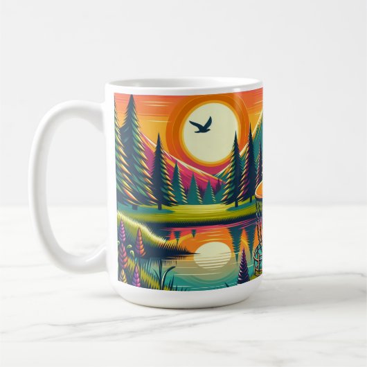Mug Coucher de soleil et arbres de golf de Disc Rétro (Gauche)