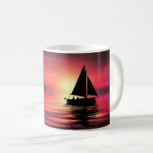 Mug Coucher de soleil, Mer, Bateau à voile (Devant droit)