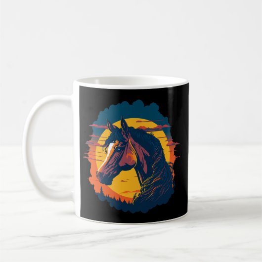 Mug Coucher De Soleil Rétro Et Tête De Cheval (Gauche)