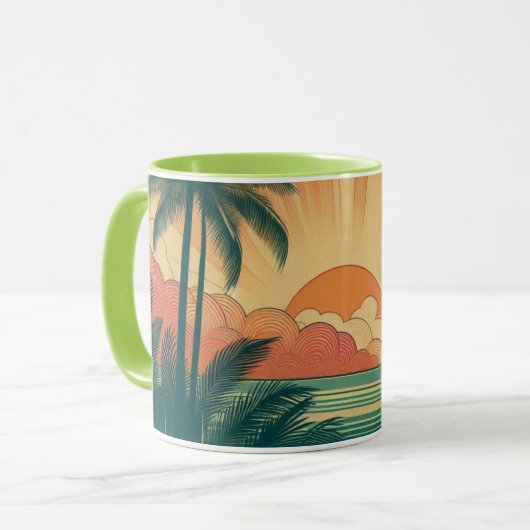 Mug Coucher de soleil rétro/tropical vintage/hawaïen (Devant gauche)