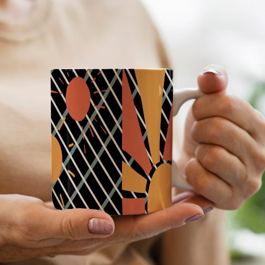 Mug Coucher de soleil rouge rétro sur grille bleue noi