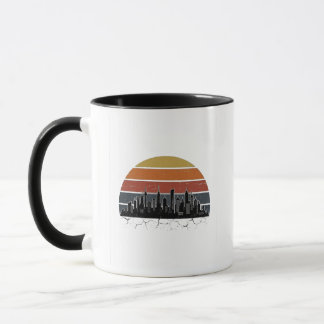Mug Coucher de soleil sur la skyline de la ville rétro