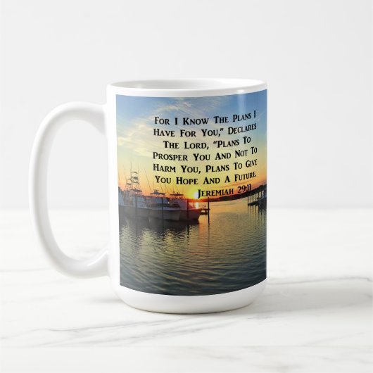 MUG COUCHER DE SOLEIL SUR LE LAC JEREMIAH 29:11 SCRIPT (Gauche)