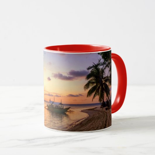 Mug Coucher de soleil sur l'île de Tahiti, plage tropi (Devant droit)