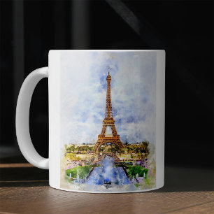 Mug Coucher de soleil Tour Eiffel Paris Aquarelle fran
