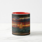 Mug Coucher de soleil vitrail avec mouette et voilier (Centre)