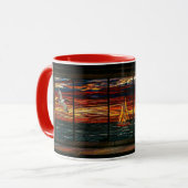 Mug Coucher de soleil vitrail avec mouette et voilier (Devant gauche)