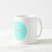 Mug Coudre Cercle bleu Aqua Crafty avec ciseaux (Devant droit)