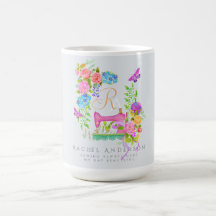 Mug Coudre du ruban Floral Monogramme Gris