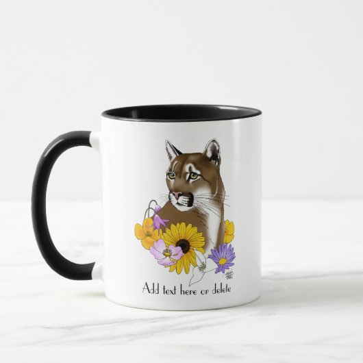 Mug Cougar Mountain Lion Puma Fleurs (Gauche)