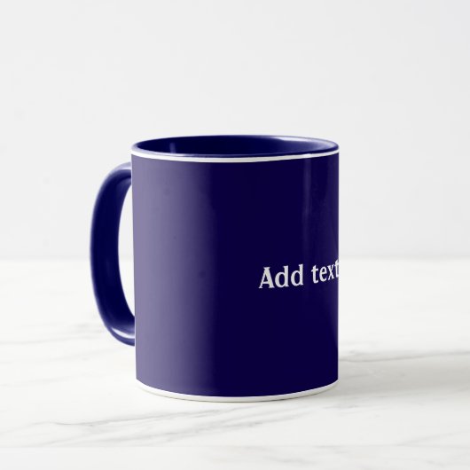 Mug couleur bleu marine, texte blanc, (Devant gauche)