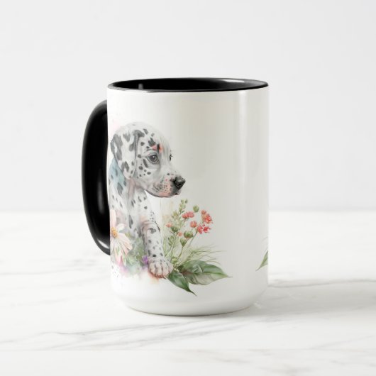 MUG COULEUR D'EAU ADORABLE FLEURS DE CHIENS DALMATIQUE (Devant gauche)