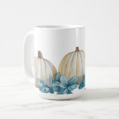 MUG COULEUR D'EAU CHUTE BLANC CITROUILLES & FLEURS BLE (Devant gauche)