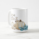 MUG COULEUR D'EAU CHUTE BLANC CITROUILLES & FLEURS BLE (Devant gauche)