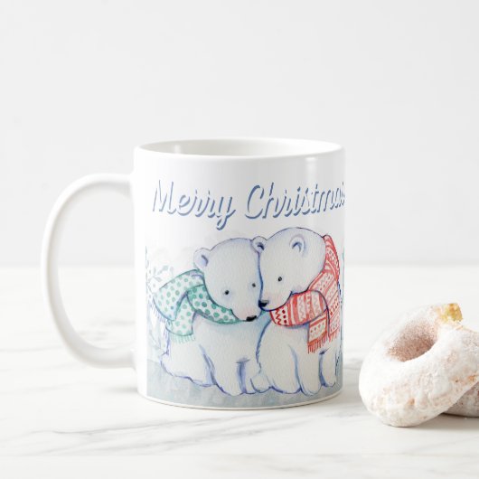 Mug Couleur d'eau douce Ours polaires Joyeux Noël (Avec donut)