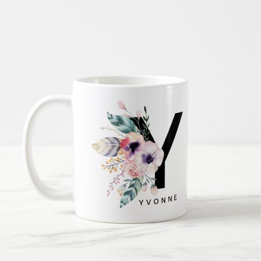 Mug Couleur pour aquarelle de Boho de monogramme de (Gauche)