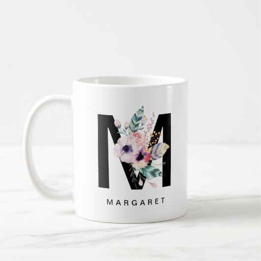 Mug Couleur pour aquarelle de Boho de monogramme de (Gauche)