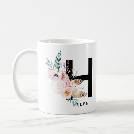 Mug Couleur pour aquarelle de Boho de monogramme de (Gauche)