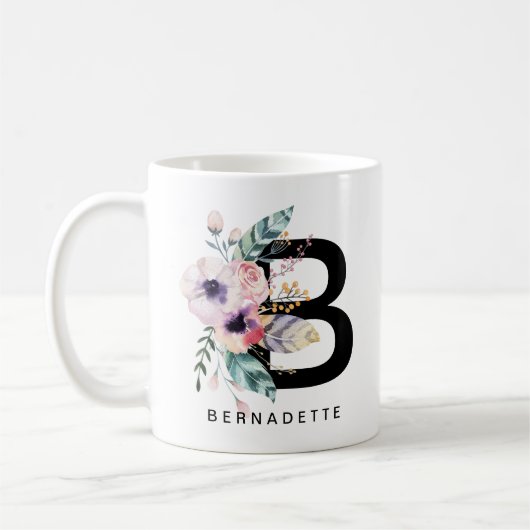 Mug Couleur pour aquarelle de Boho de monogramme de (Gauche)