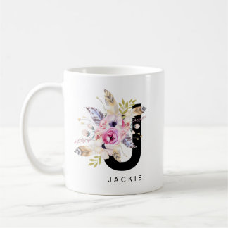 Mug Couleur pour aquarelle de Boho de monogramme de