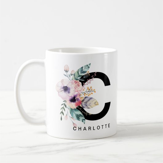 Mug Couleur pour aquarelle de Boho de monogramme de (Gauche)