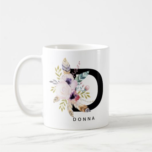Mug Couleur pour aquarelle de Boho de monogramme de (Gauche)