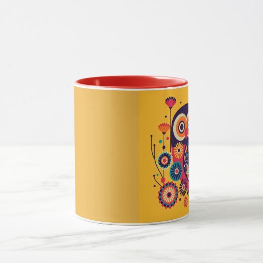 Mug Couleur vive conception abstraite de chouette (Centre)
