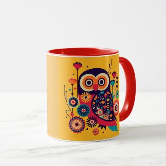 Mug Couleur vive conception abstraite de chouette (Devant droit)