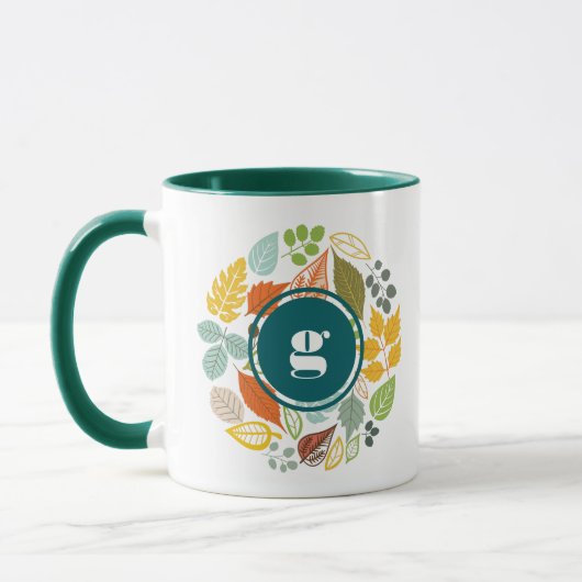 Mug Couleurs de chute Feuilles Cercle, Monogramme pers (Gauche)