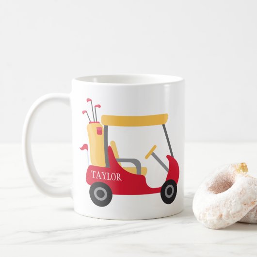 Mug Couleurs de l'école - Panier de golf rouge et or (Avec donut)