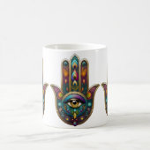 Mug Couleurs de paon Hamsa avec Troisième Œil en or (Centre)