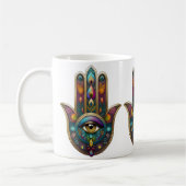 Mug Couleurs de paon Hamsa avec Troisième Œil en or (Gauche)
