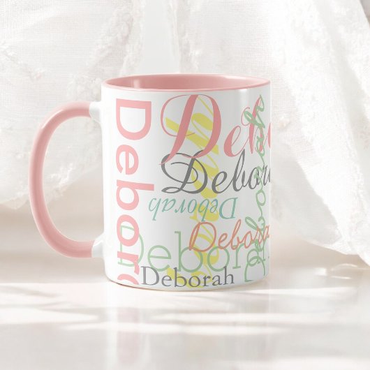 Mug Couleurs douces pâles Nom Motif sur rose pâle