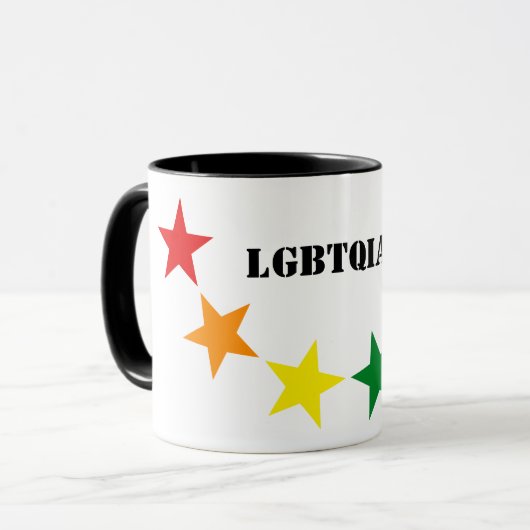 Mug COULEURS DU DRApeau ARC-EN-CIEL ÉTOILES + vos idée (Devant gauche)