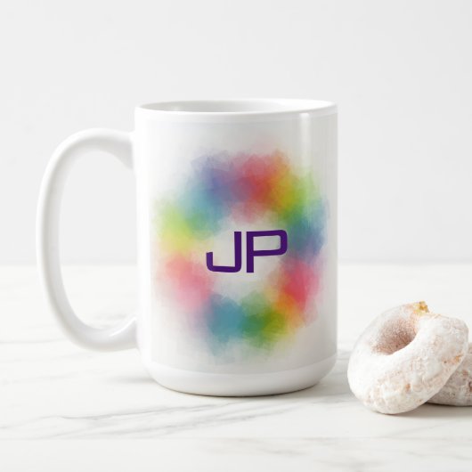 Mug Couleurs Rainbow personnalisées Monogramme Abstrai (Avec donut)