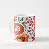 Mug Couleurs Terreuses, Fleurs d'Automne Monogrammées (Devant gauche)