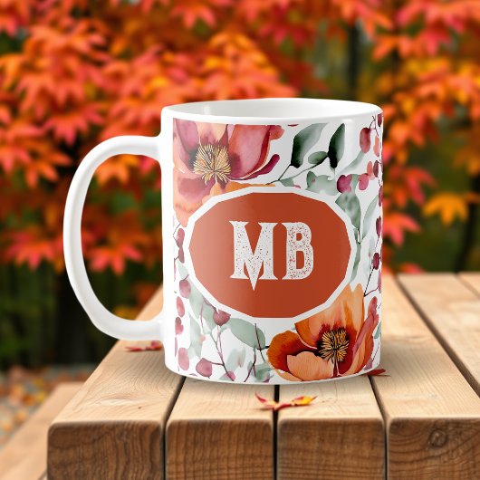 Mug Couleurs Terreuses, Fleurs d'Automne Monogrammées
