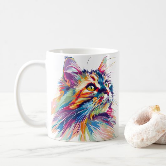 Mug Couleurs vives de la face de chat mignonne (Avec donut)