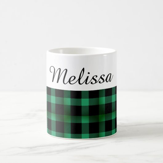 Mug Country Chic Green Black Plaid Nom personnalisé (Centre)